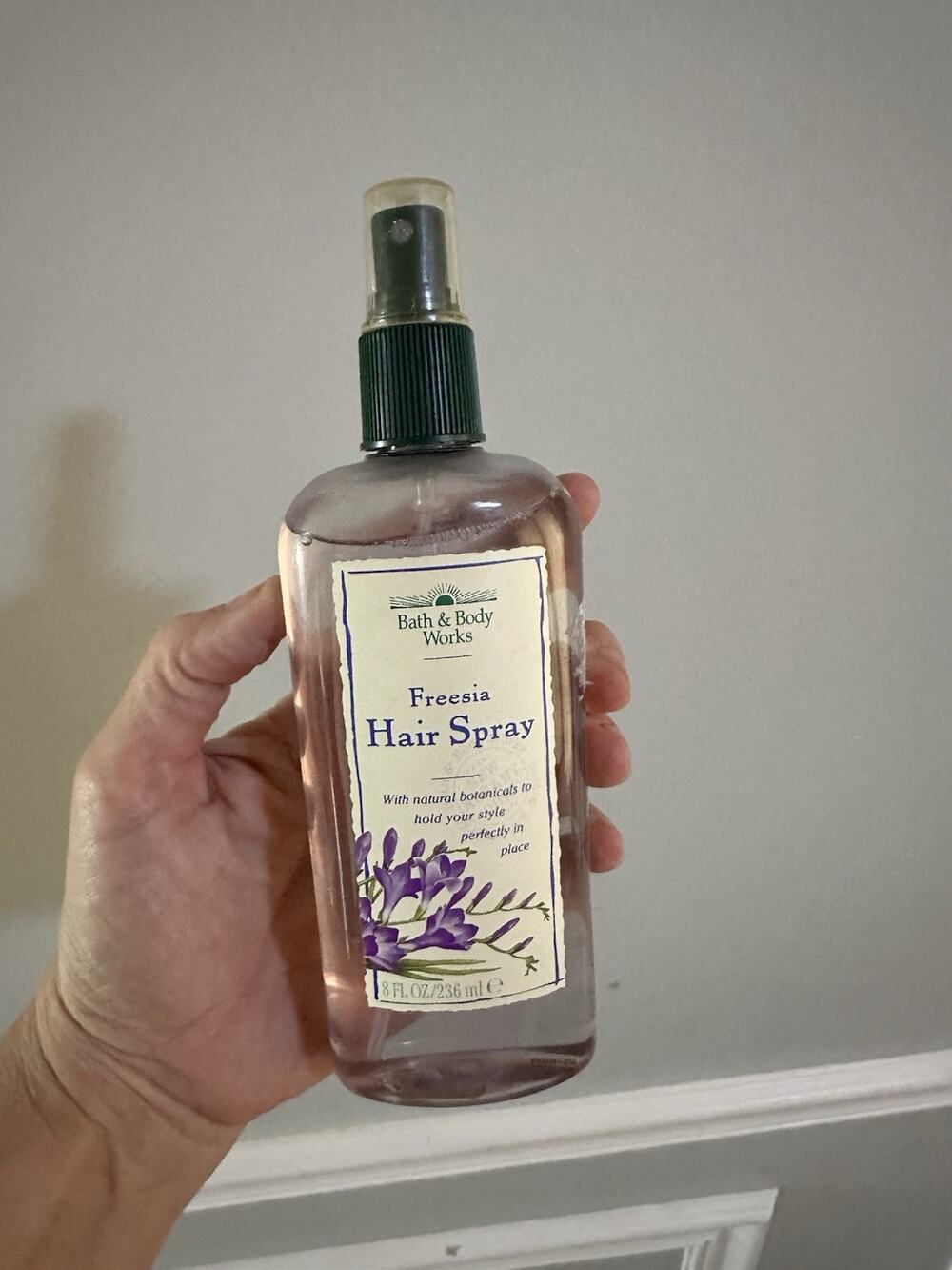 Vintage Bath & Body Works Freesia Hair Spray 8oz. Full